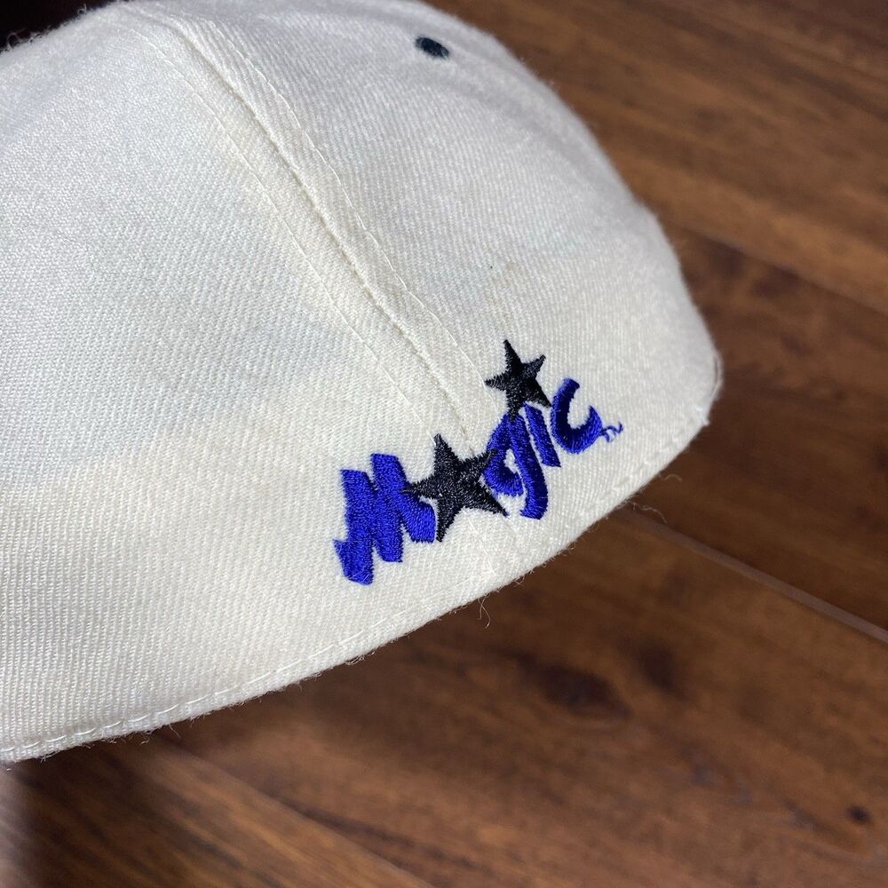 Vintage Orlando Magic New Era 5950 Fitted Hat 6 7/8 NBA Wool Cream Navy USA - Picture 6 of 8